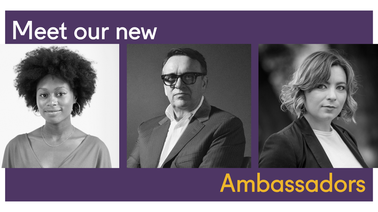 Collage of three headshots with the words: meet our new ambassadors