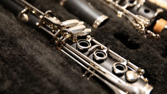 Close up picture of a clarinet in a case